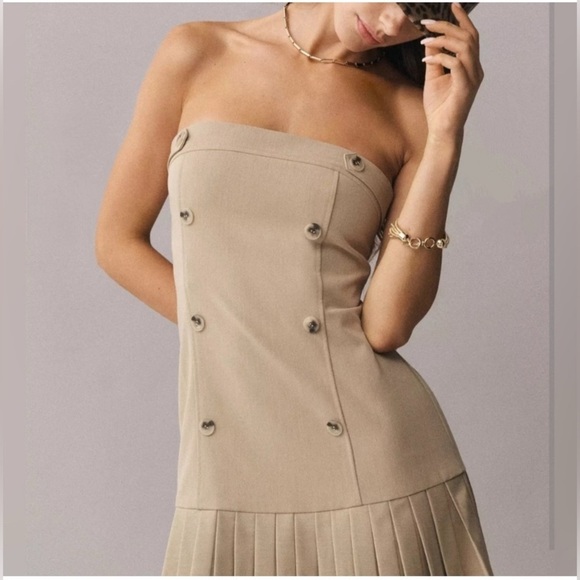 Anthropologie Maeve pleated strapless dress collegiate tan women’s size large - Picture 5 of 12